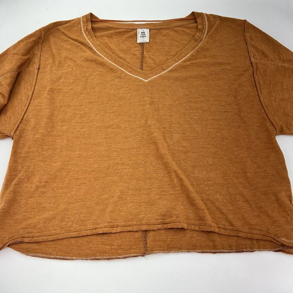 Free People Burnt Orange Short Sleeve Shirt Size Small Oversized